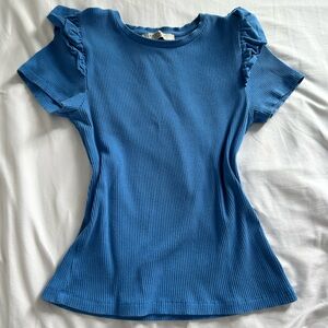 Blue Ribbed Top with flowy sleeves